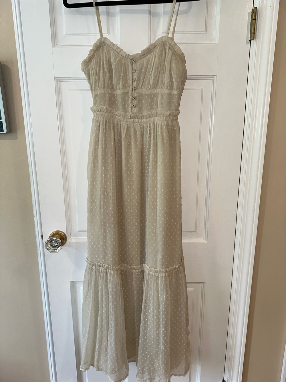 Patrons of Peace Cream Swiss Dot Maxi Dress